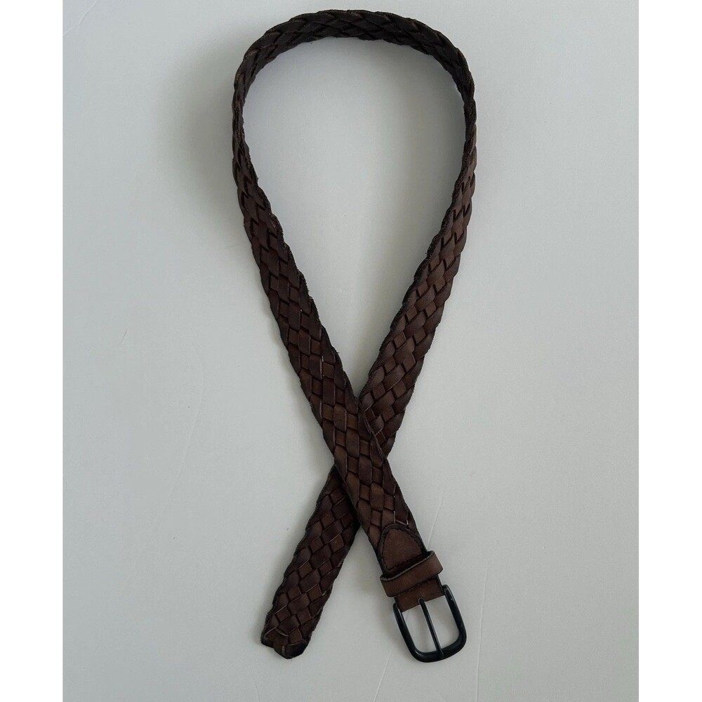 J Crew Braided Genuine Leather Belt Mens Size 36 Woven Brown 1.5” - Picture 7 of 9